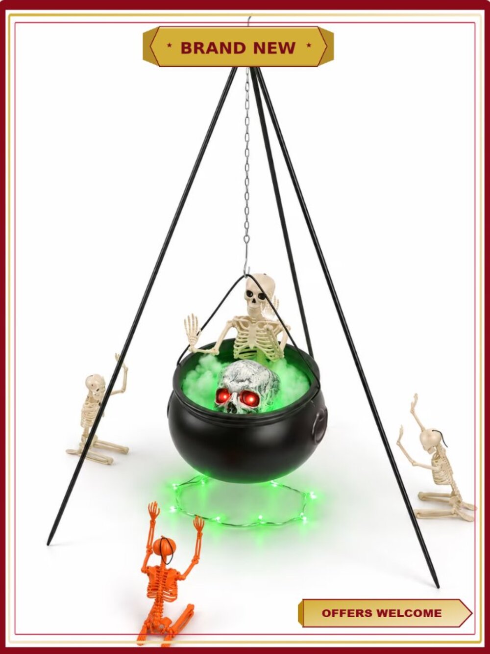 Halloween Skeleton & Cauldron Yard Decoration Bundle, LED